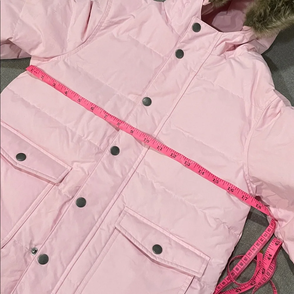 Hanna Andersson Pink Down Puff Coat with Removable Faux Fur Hood
